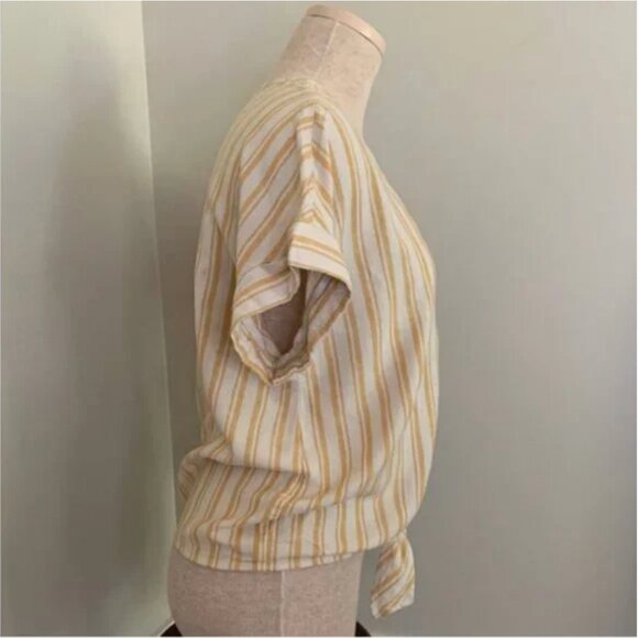 Anthropologie Cloth & Stone Yellow and White Linen Blend Stripe Shirt Size Small - Picture 3 of 7